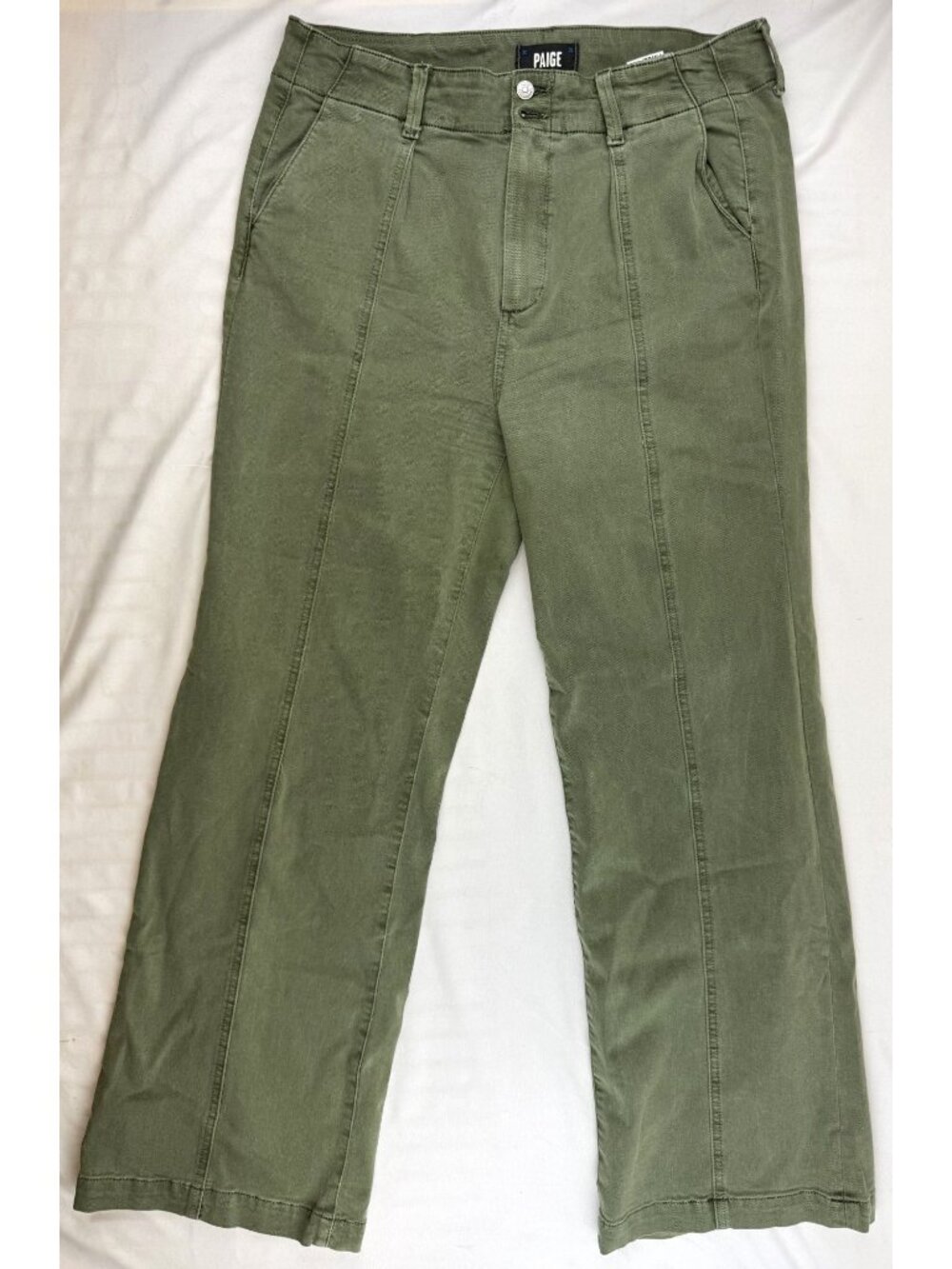 Paige Womens High-Rise Wide-Leg Green Pants Size 31 Cotton Blend - Picture 2 of 12